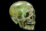 Realistic, Carved Green Stone Verdite (Fuchsite) Skull #127647-2